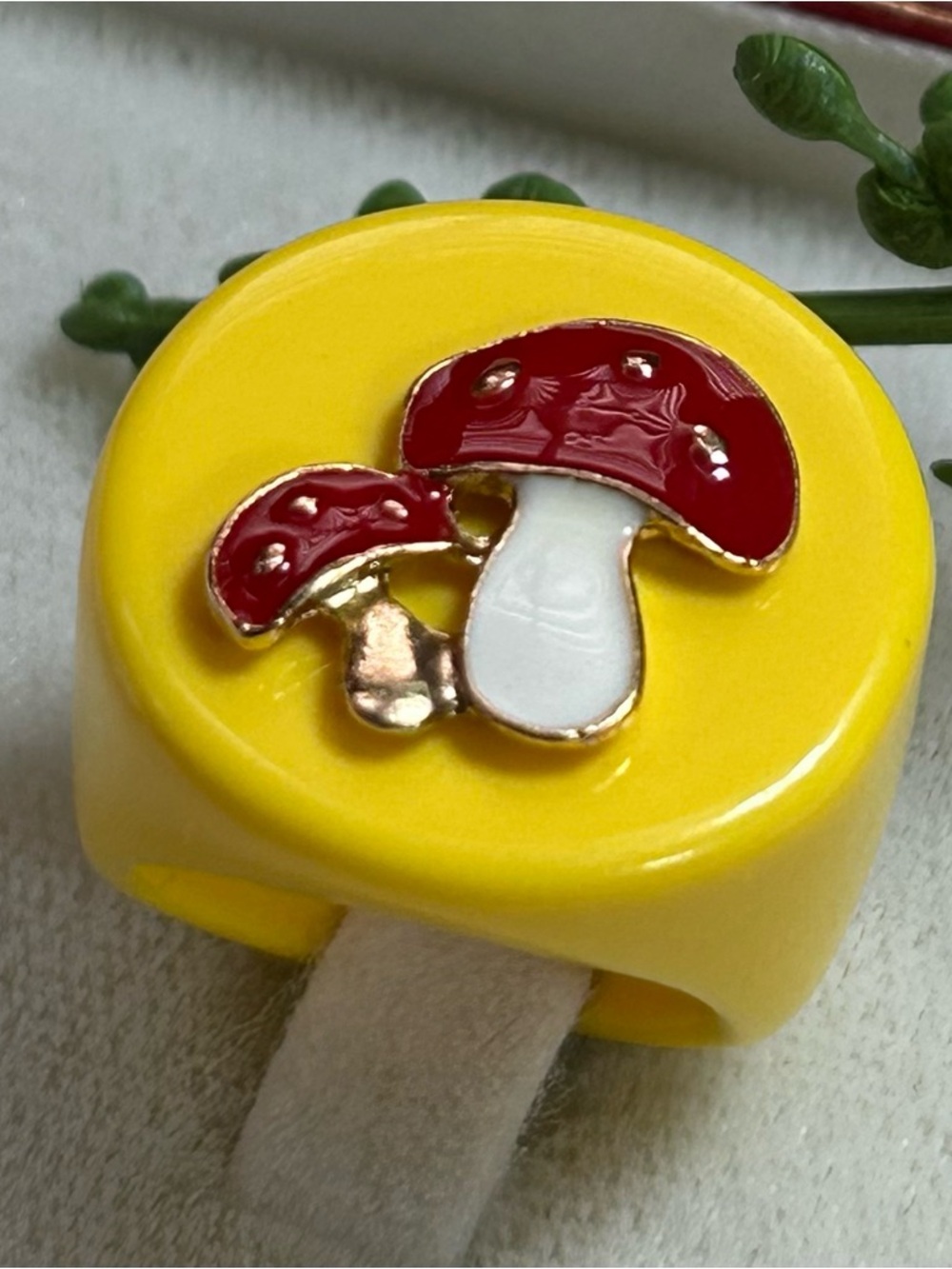Yellow enamel Mushroom acrylic Ring